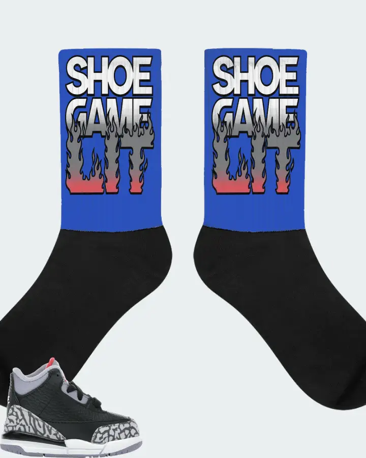 Jordan 3 Retro Sneaker Matching Royal Blue Socks - Shoe Game Lit Refreshed