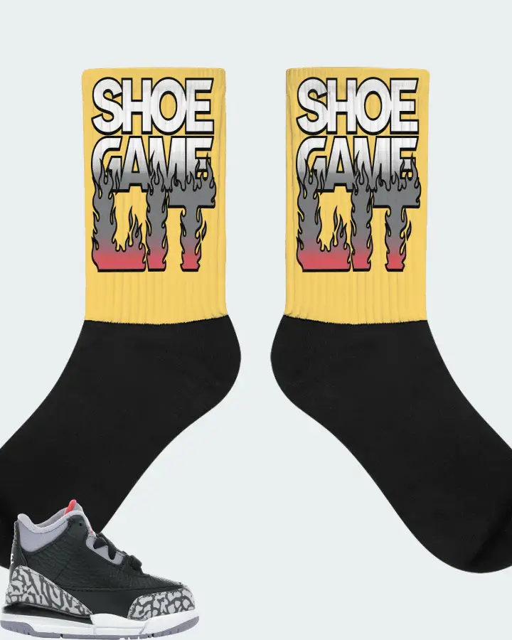 Jordan 3 Retro Sneaker Matching Yellow Socks - Shoe Game Lit Refreshed