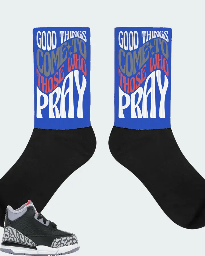 Jordan 3 Retro Sneaker Matching Royal Blue Socks - Good Things Come To Those Who Pray