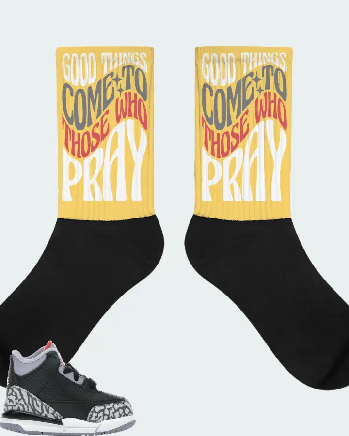Jordan 3 Retro Sneaker Matching Yellow Socks - Good Things Come To Those Who Pray