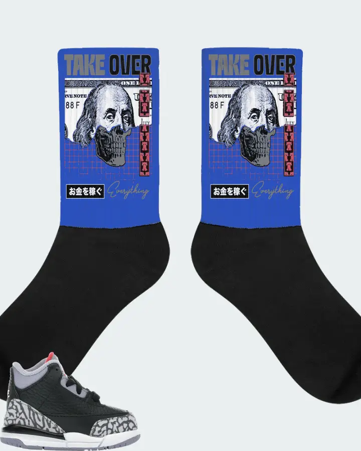 Jordan 3 Retro Sneaker Matching Royal Blue Socks - Take Over