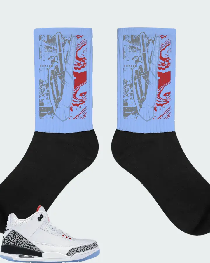 Jordan 3 Retro Sneaker Matching Carolina Blue Socks - Peace of mind
