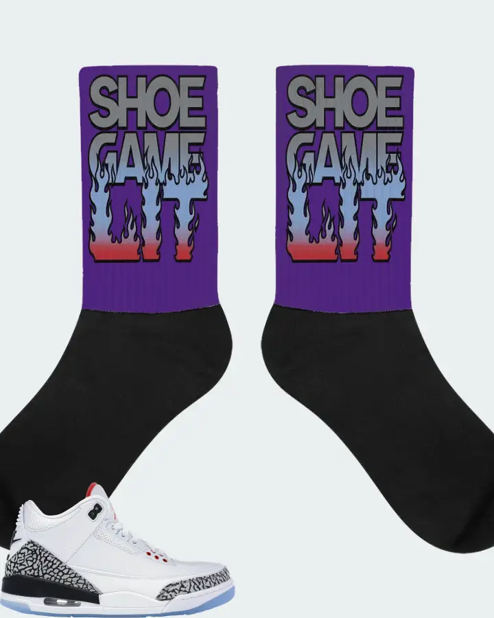 Jordan 3 Retro Sneaker Matching Purple Socks - Shoe Game Lit Refreshed