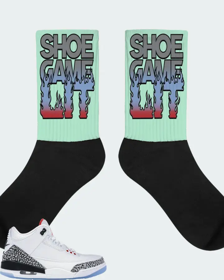 Jordan 3 Retro Sneaker Matching Mint Socks - Shoe Game Lit Refreshed