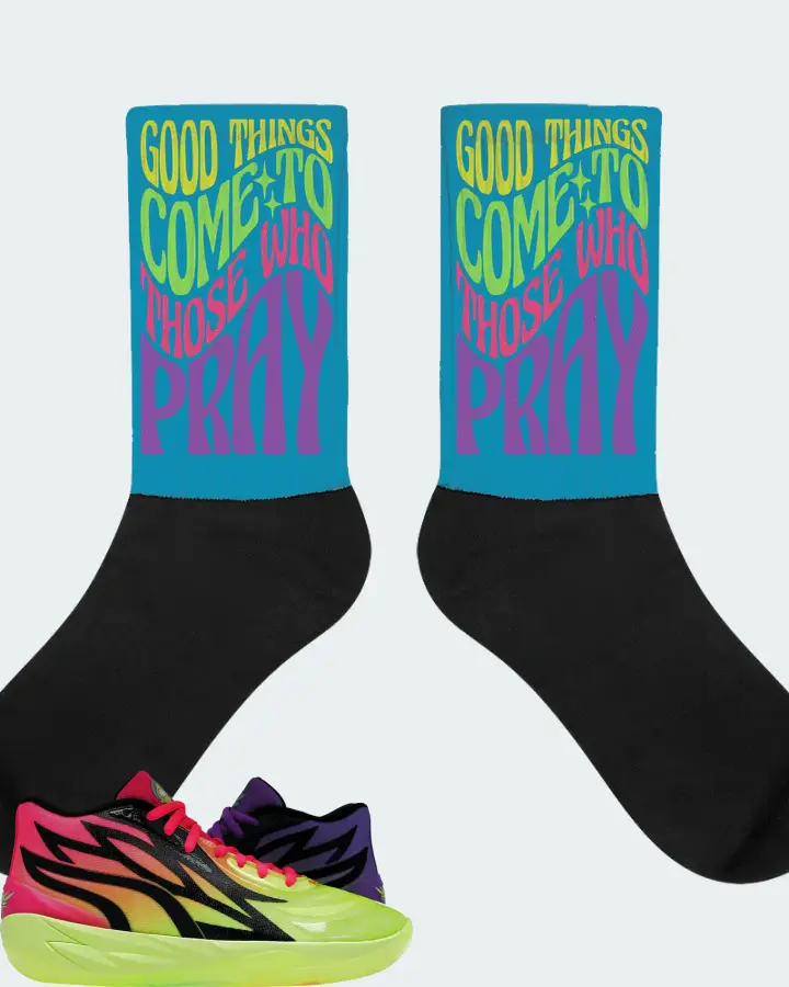 Puma LaMelo Ball MB.02 Sneaker Matching Aqua Socks - Good Things Come To Those Who Pray