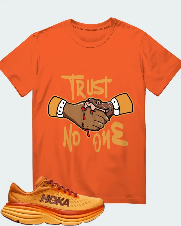 Hoka Bondi 8 Amber Haze Sherbet  matching Orange t-shirt
