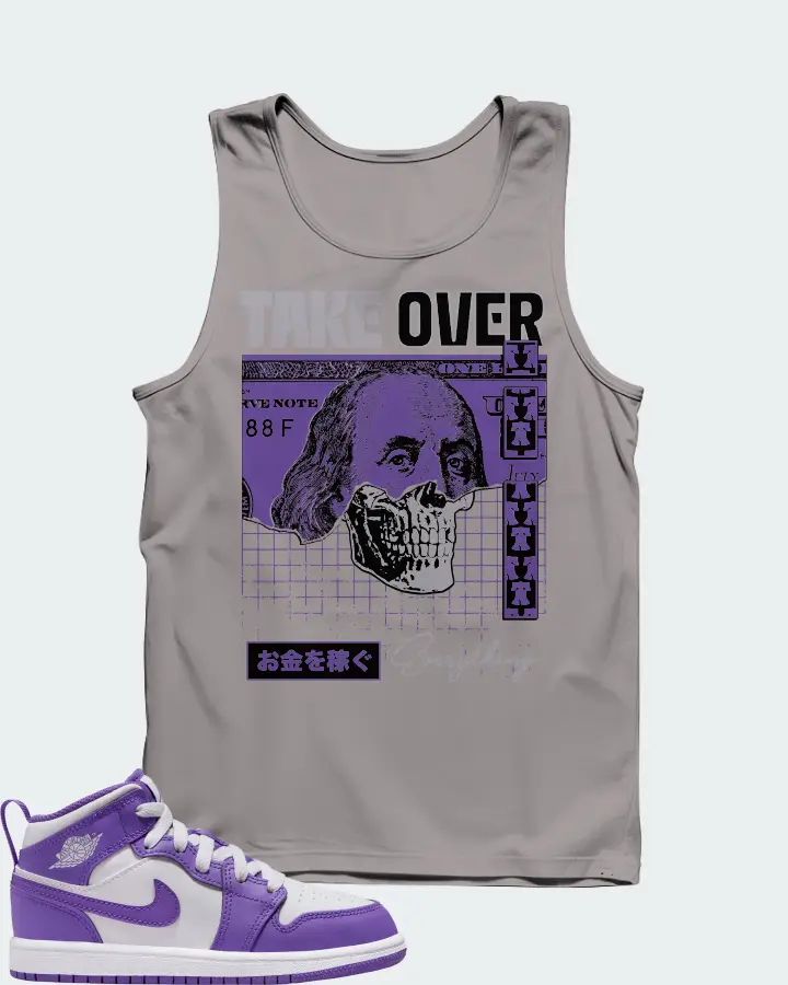 Jordan 1 Mid Sneaker Matching Grey Tank Top - Take Over