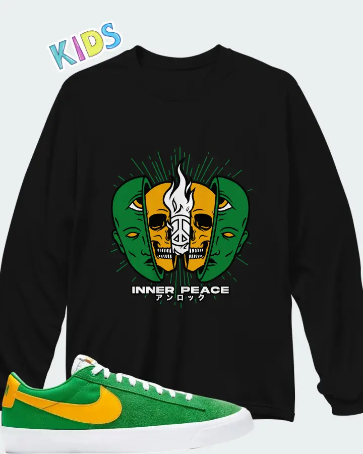 Nike Zoom Blazer Low Pro GT SB Lucky Green Gold Matching Kid's Long Sleeve T-Shirt