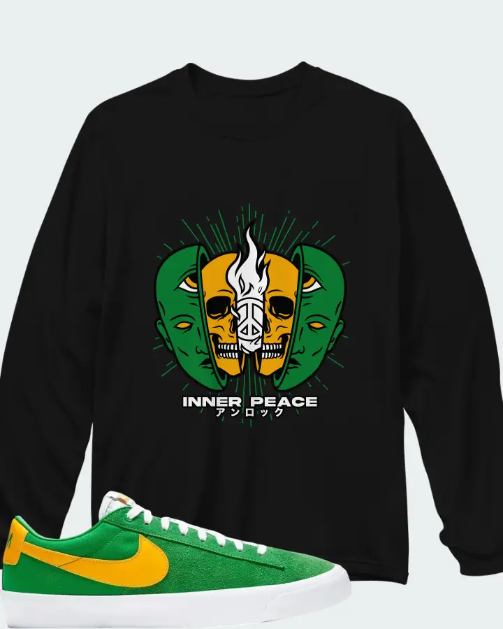 Nike Zoom Blazer Low Pro GT SB Lucky Green Gold Matching Long Sleeve T-Shirt