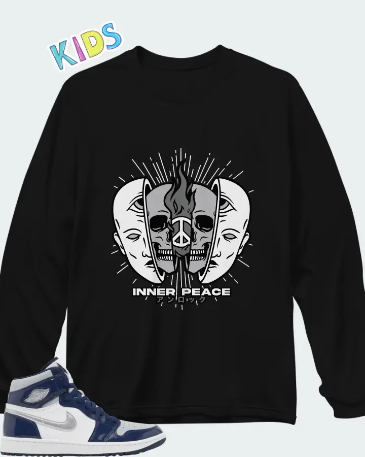 AJ 1 High Golf Midnight Navy Matching Kid's Long Sleeve T-Shirt
