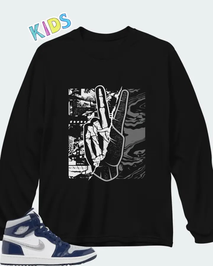 AJ 1 High Golf Midnight Navy Matching Kid's Long Sleeve T-Shirt