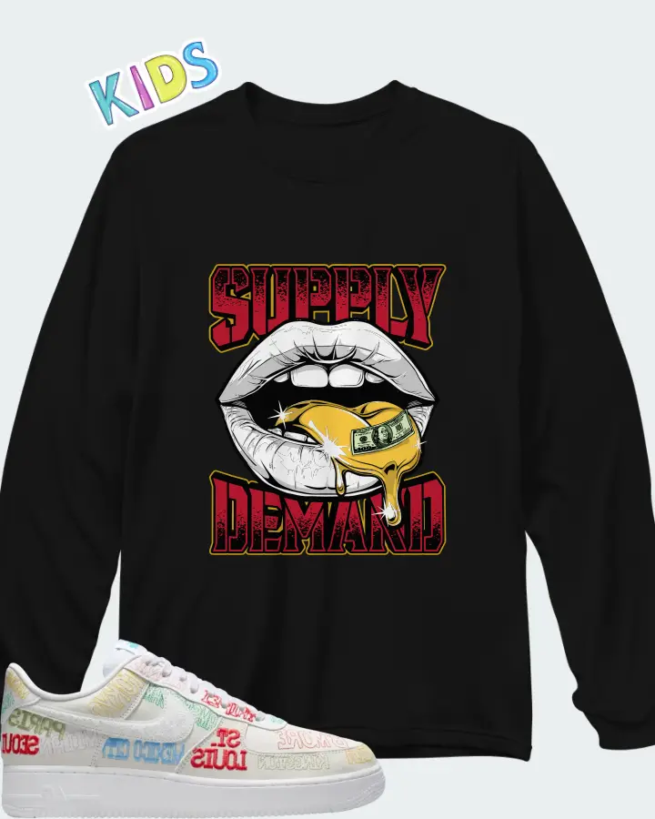 Nike Air Force 1 Low World Tour White Matching Kid's Long Sleeve T-Shirt