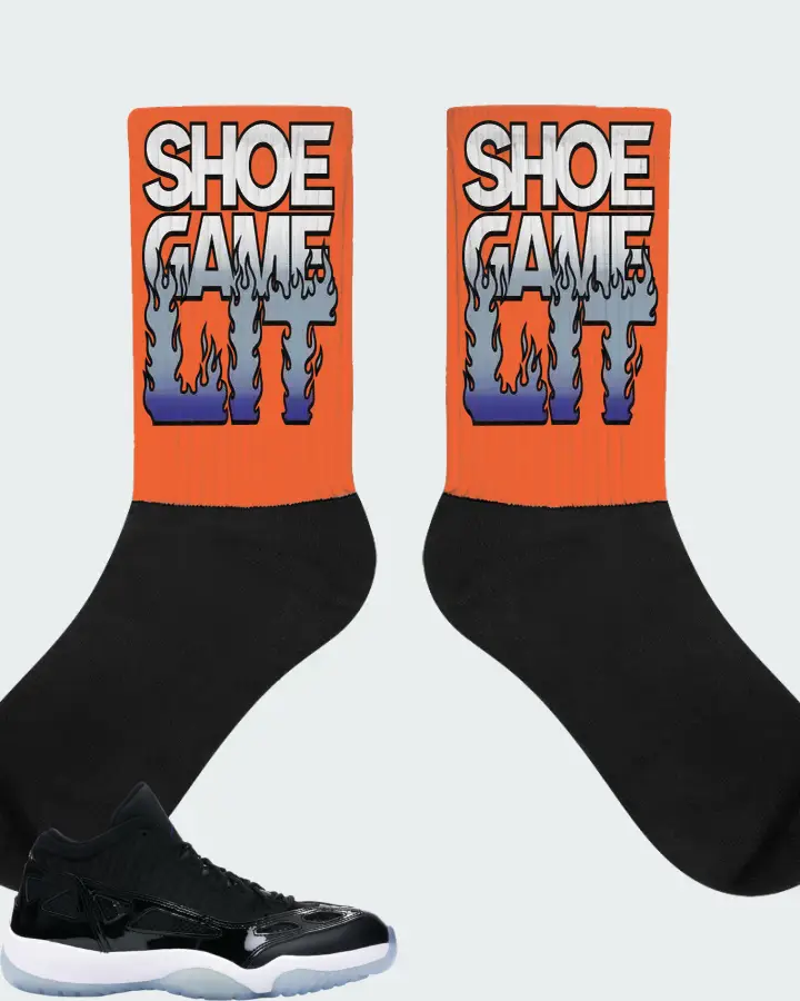 Jordan 11 Retro Low IE Sneaker Matching Orange Socks - Shoe Game Lit Refreshed