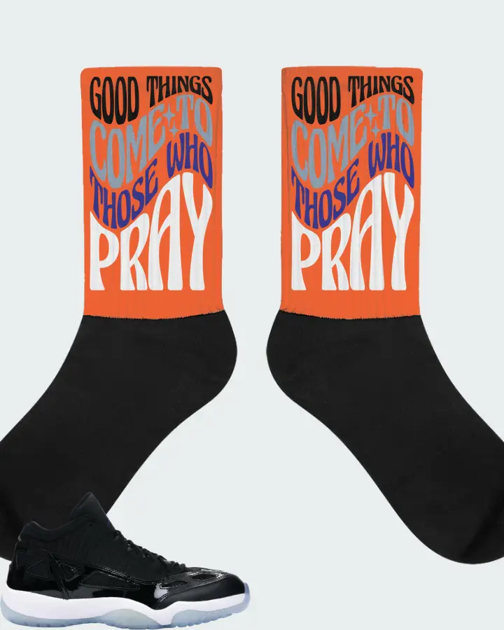 Jordan 11 Retro Low IE Sneaker Matching Orange Socks - Good Things Come To Those Who Pray