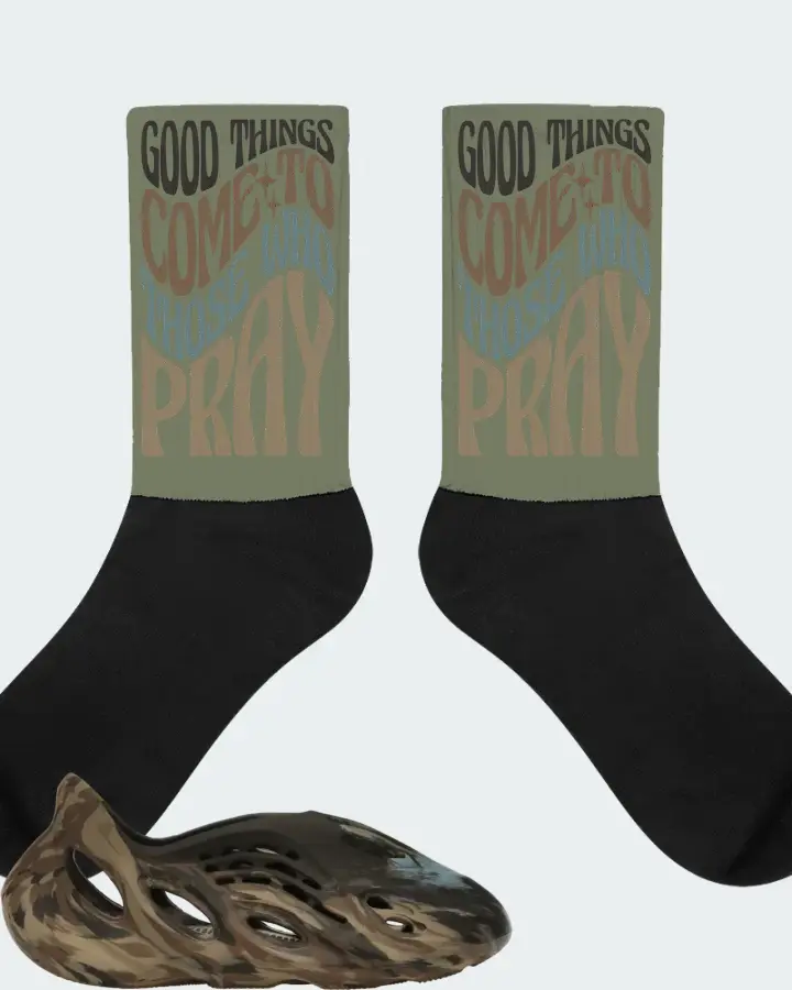 adidas Yeezy Foam RNR Sneaker Matching Olive Socks - Good Things Come To Those Who Pray