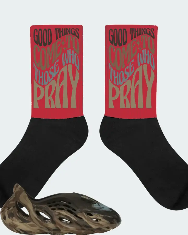 adidas Yeezy Foam RNR Sneaker Matching Red Socks - Good Things Come To Those Who Pray