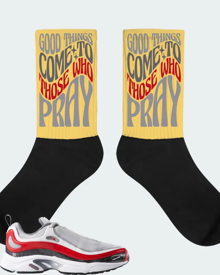 Reebok Daytona DMX Sneaker Matching Yellow Socks - Good Things Come To Those Who Pray