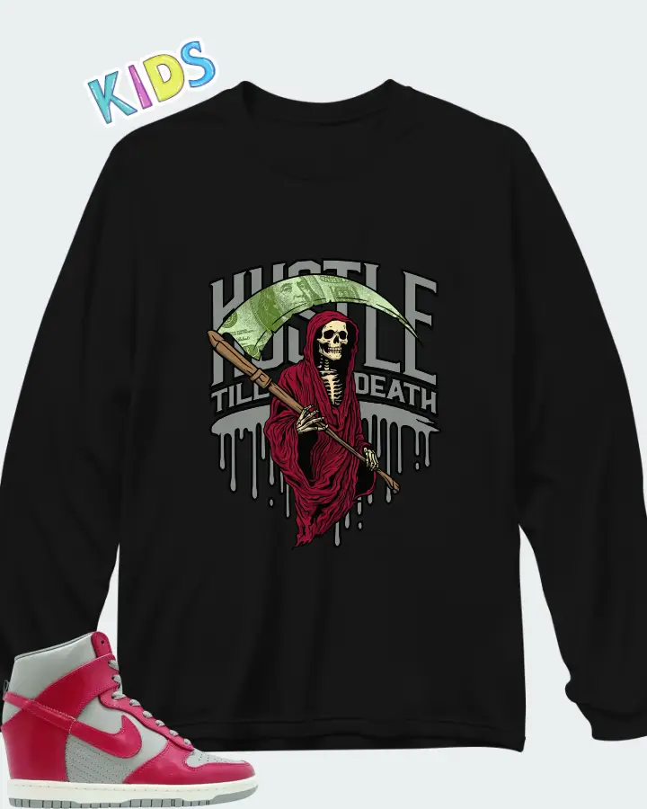 Nike Dunk Sky High Medium Grey Fuchsia Matching Kid's Long Sleeve T-Shirt