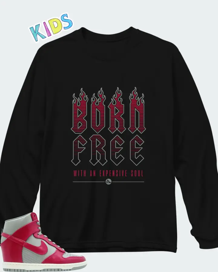 Nike Dunk Sky High Medium Grey Fuchsia Matching Kid's Long Sleeve T-Shirt