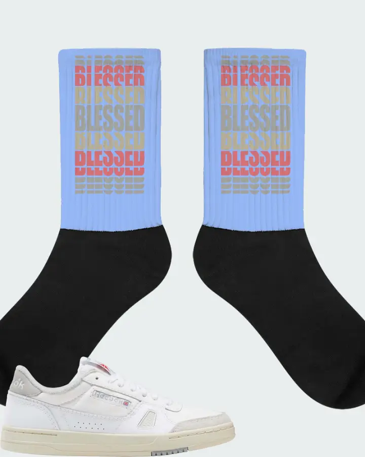 Reebok LT Court Sneaker Matching Carolina Blue Socks - BLESSED Many Times