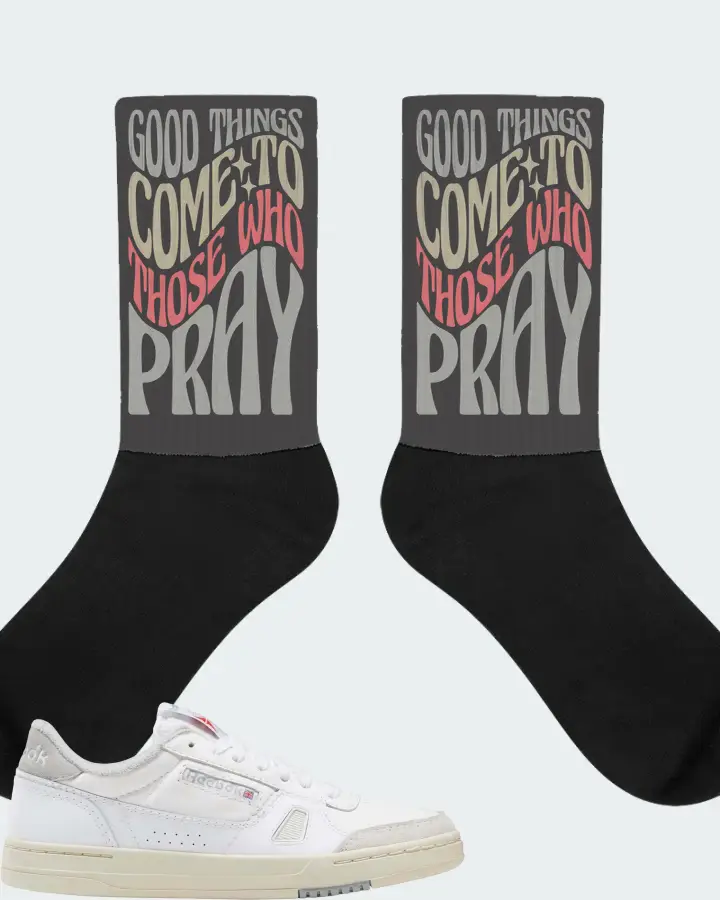 Reebok LT Court Sneaker Matching Dark Grey Socks - Good Things Come To Those Who Pray