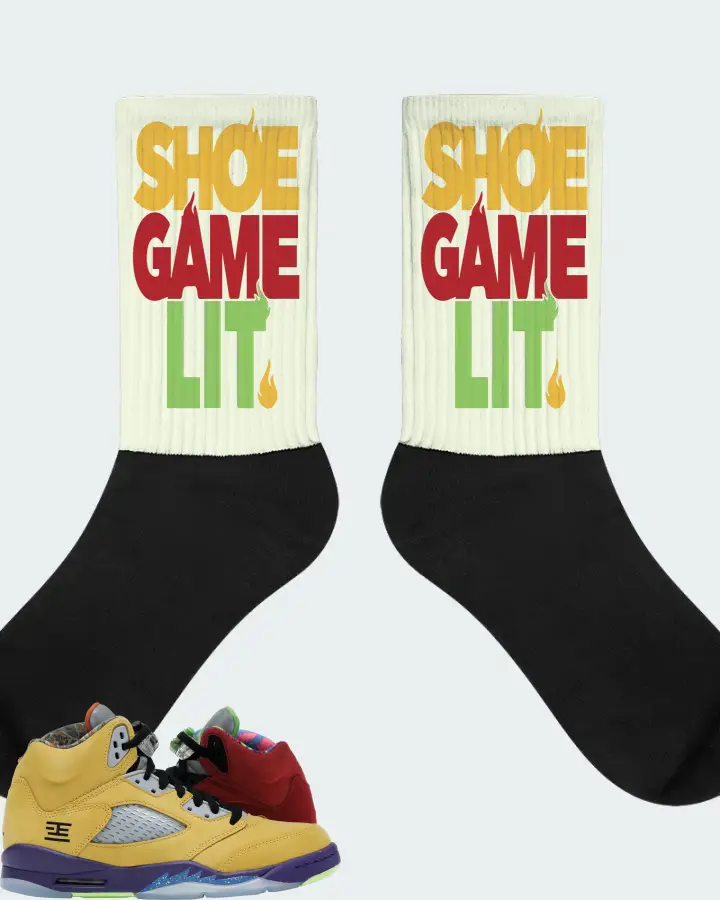 Jordan 5 Retro Sneaker Matching Citron Socks - Shoe Game Lit Classic