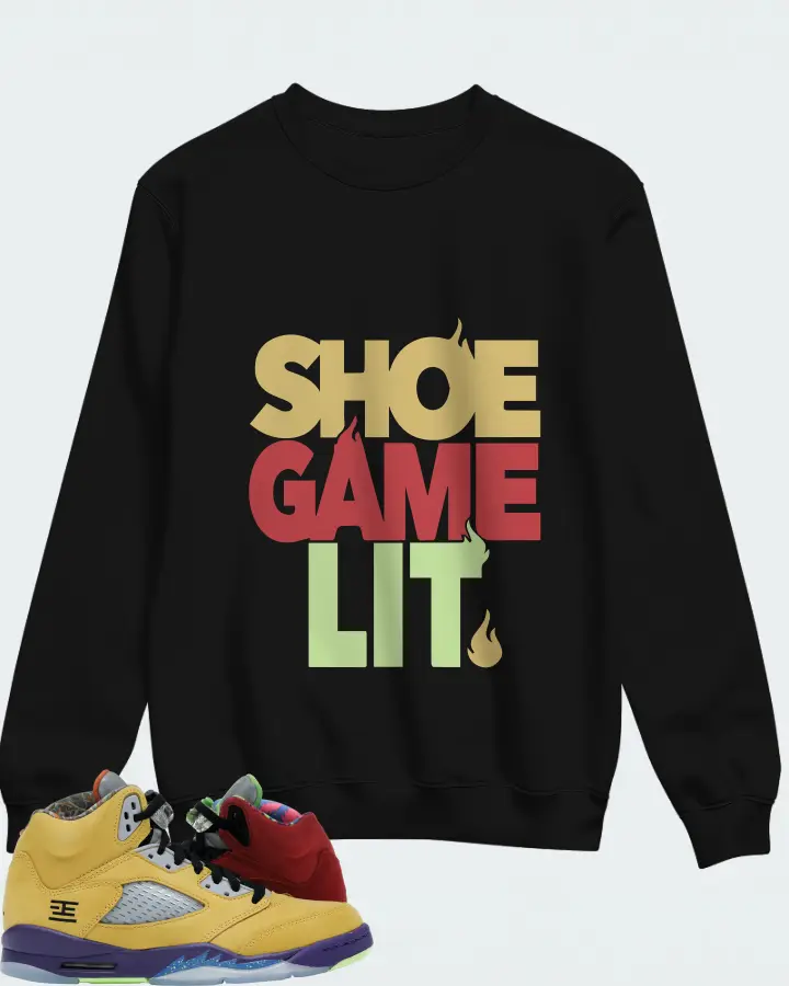 Jordan 5 Retro Sneaker Matching Black Sweatshirt - Shoe Game Lit Classic