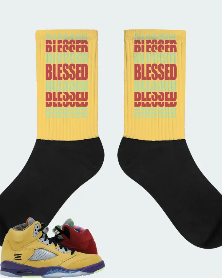 Jordan 5 Retro Sneaker Matching Yellow Socks - BLESSED Many Times
