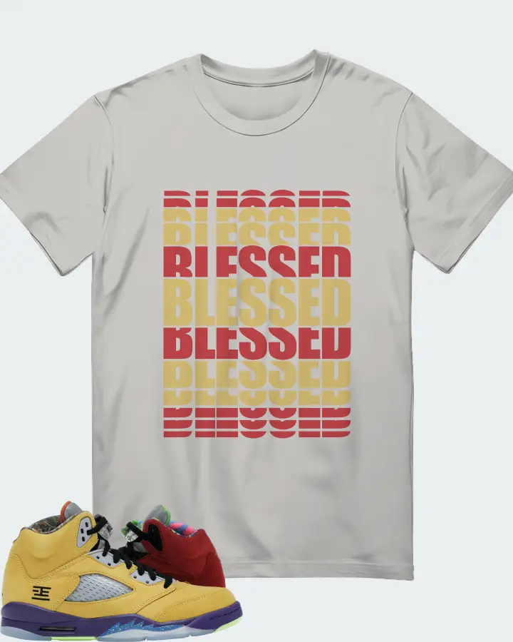 Jordan 5 Retro Sneaker Matching Grey T-Shirt - BLESSED Many Times