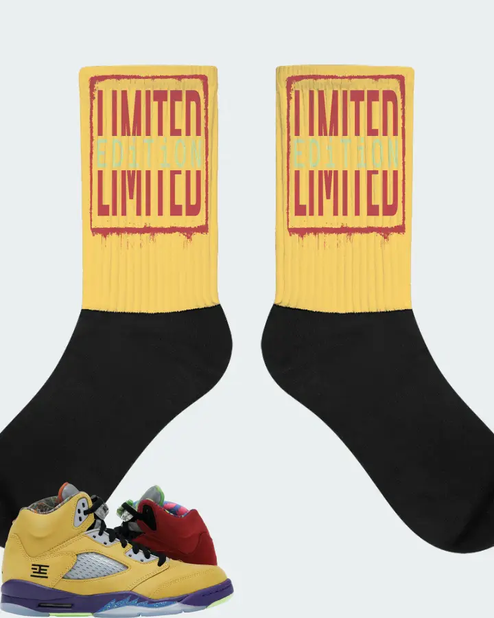 Jordan 5 Retro Sneaker Matching Yellow Socks - LIMITED EDITION