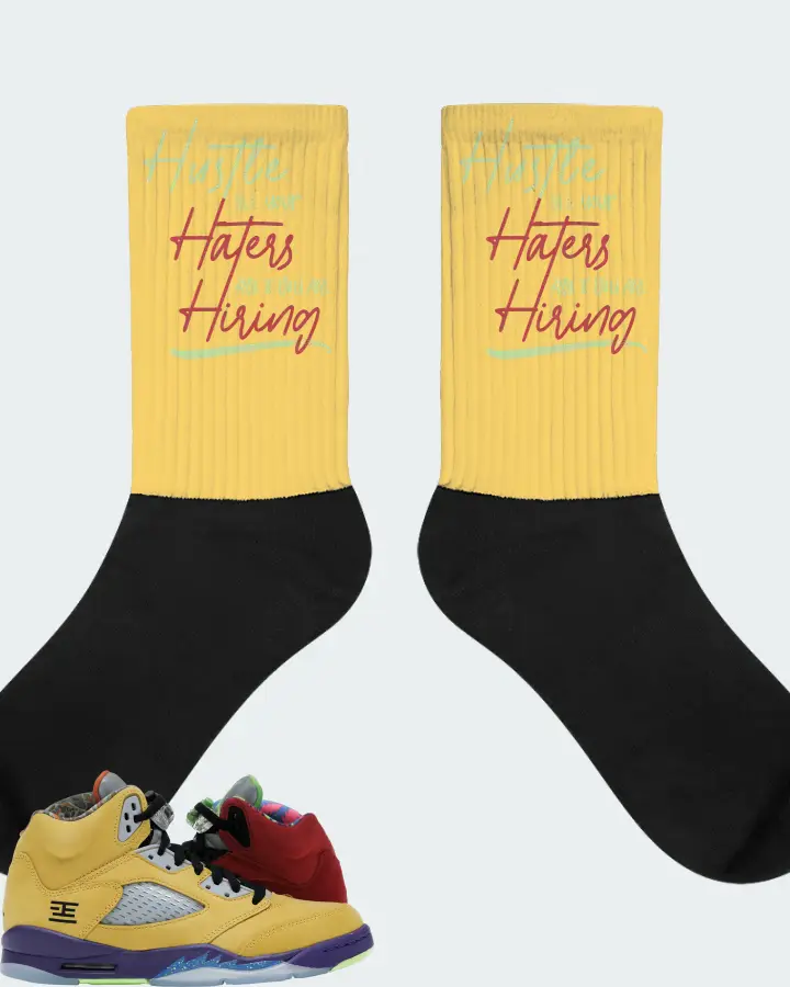 Jordan 5 Retro Sneaker Matching Yellow Socks - HUSTLE TILL YOUR HATERS ASK