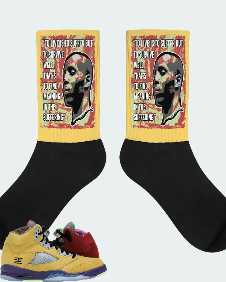 Jordan 5 Retro Sneaker Matching Yellow Socks - DMX Suffer Quote