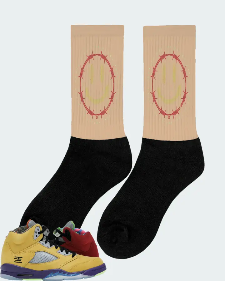 Jordan 5 Retro Sneaker Matching Cream Socks (PROTECT) - View 3
