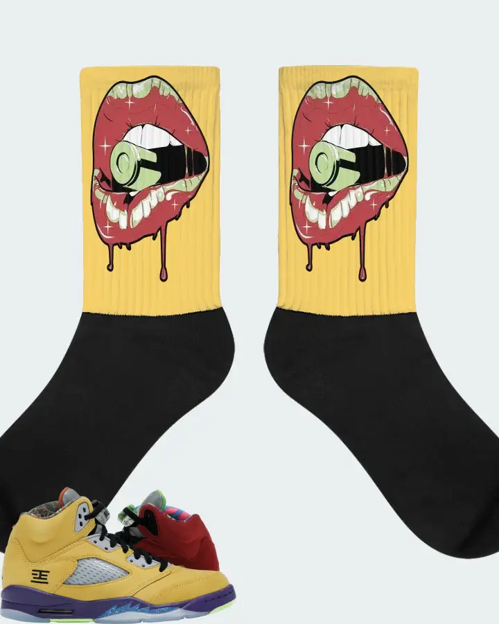 Jordan 5 Retro Sneaker Matching Yellow Socks - Kiss of Death