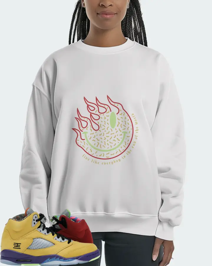 Jordan 5 Retro Sneaker Matching White Sweatshirt (Keep Smiling) - View 3