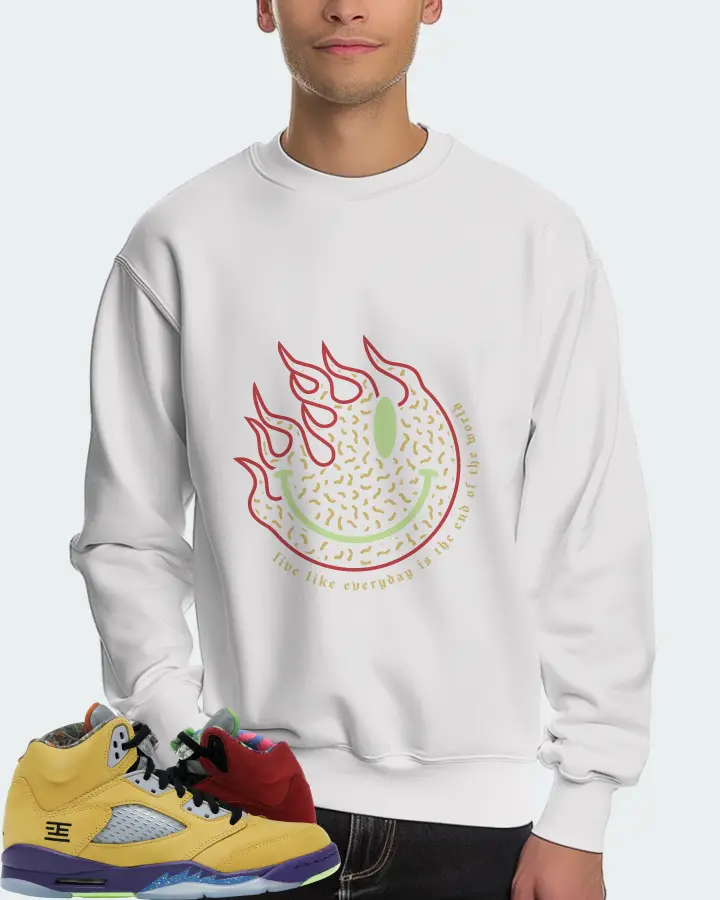 Jordan 5 Retro Sneaker Matching White Sweatshirt (Keep Smiling) - View 4