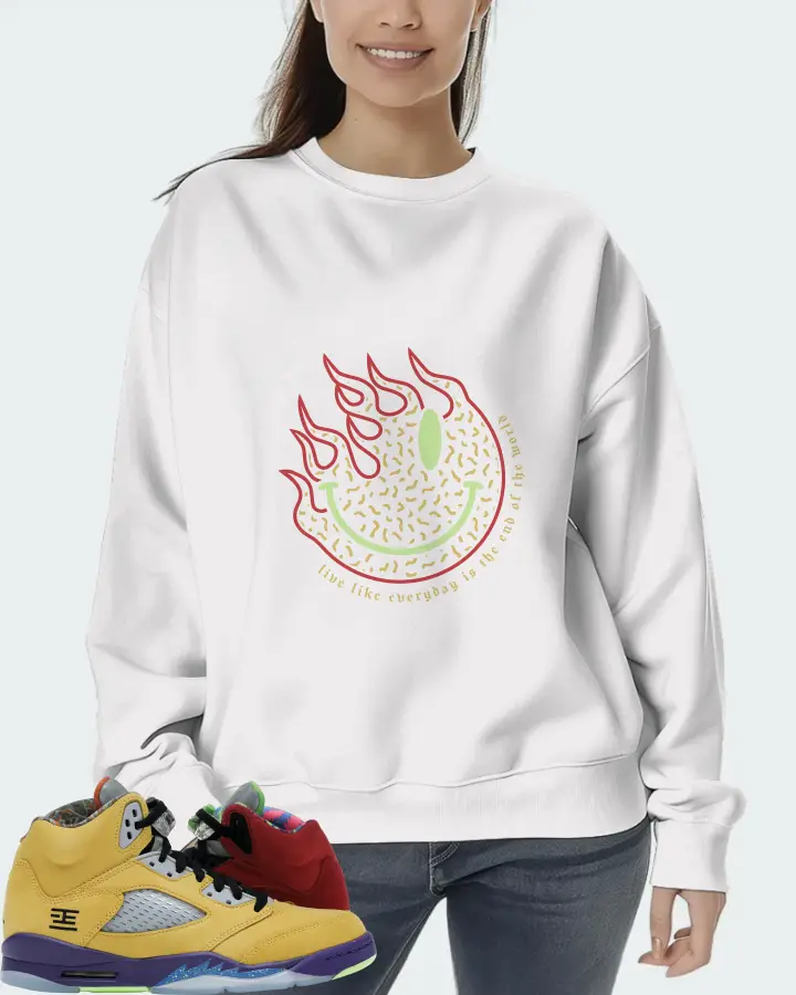 Jordan 5 Retro Sneaker Matching White Sweatshirt (Keep Smiling) - View 5