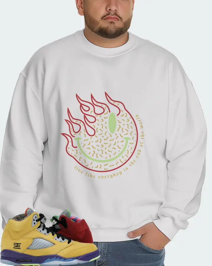 Jordan 5 Retro Sneaker Matching White Sweatshirt (Keep Smiling) - View 6