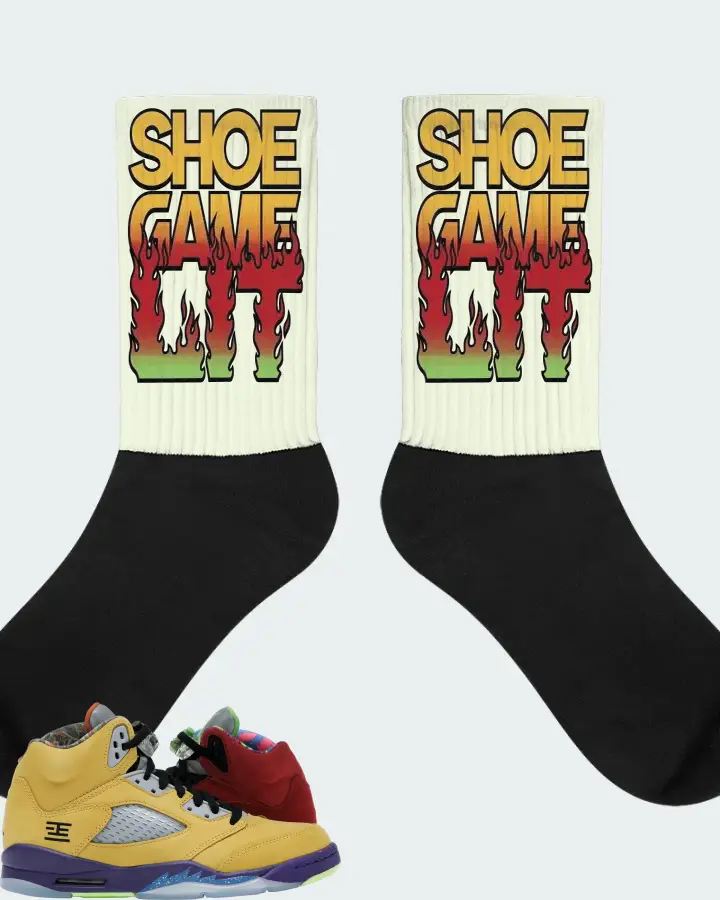 Jordan 5 Retro Sneaker Matching Citron Socks - Shoe Game Lit Refreshed