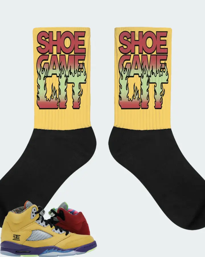 Jordan 5 Retro Sneaker Matching Yellow Socks - Shoe Game Lit Refreshed