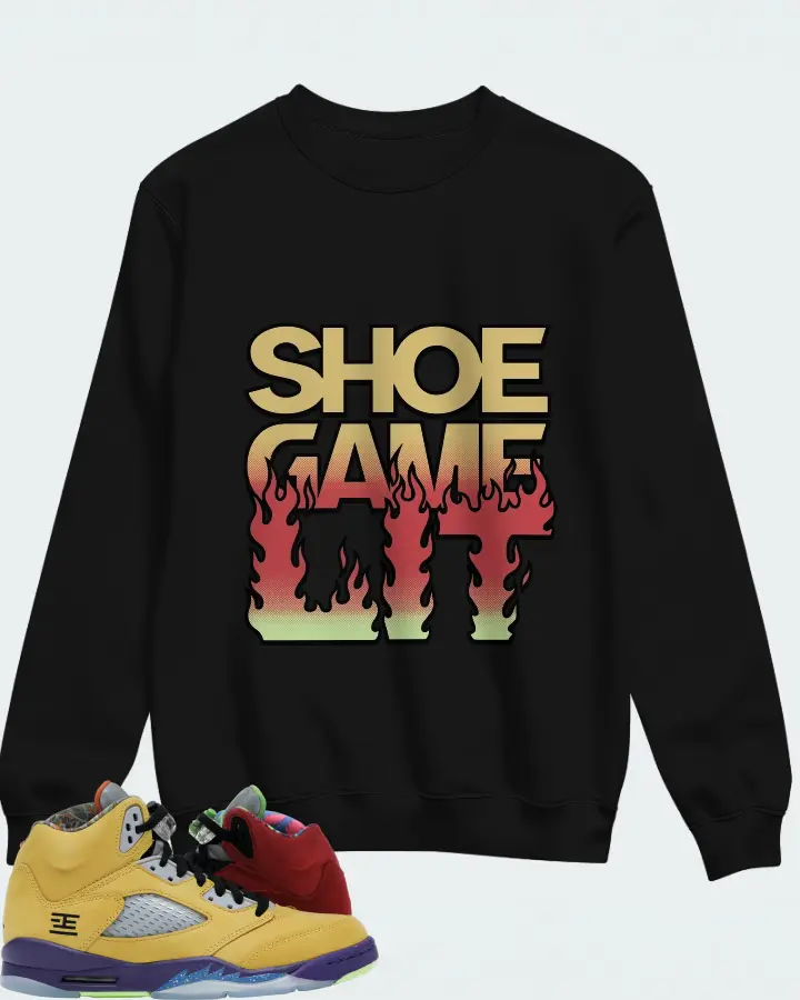 Jordan 5 Retro Sneaker Matching Black Sweatshirt - Shoe Game Lit Refreshed