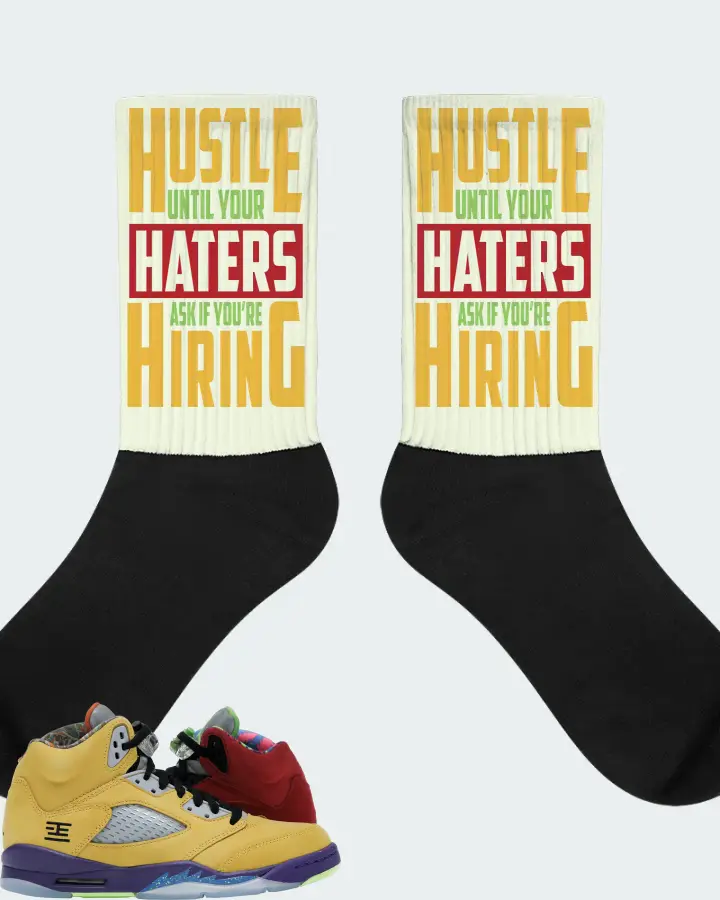 Jordan 5 Retro Sneaker Matching Citron Socks - HUSTLE UNTIL YOUR HATERS