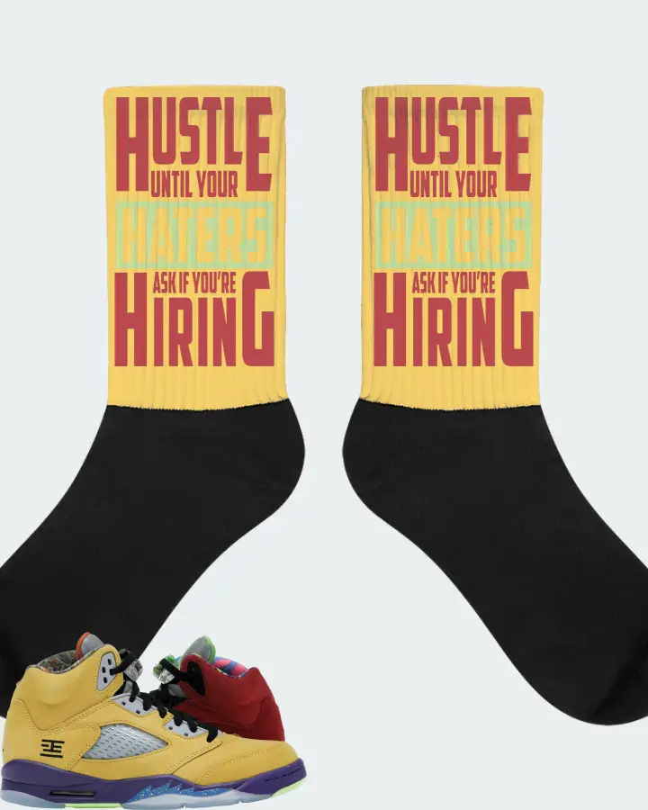 Jordan 5 Retro Sneaker Matching Yellow Socks - HUSTLE UNTIL YOUR HATERS