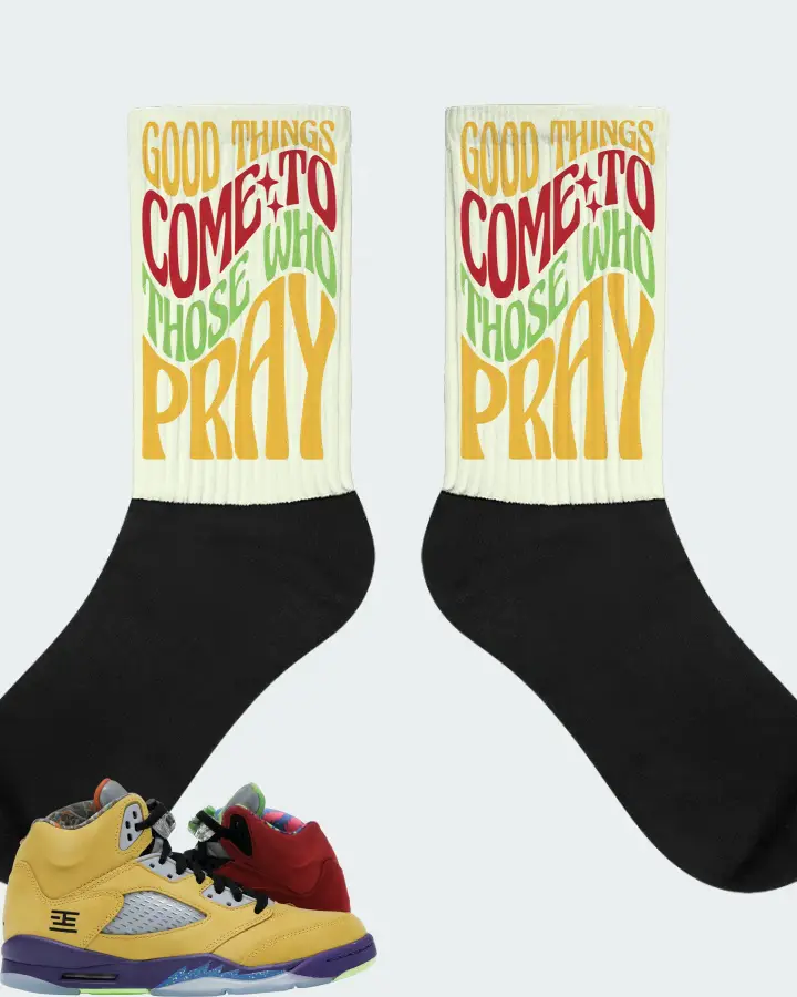 Jordan 5 Retro Sneaker Matching Citron Socks - Good Things Come To Those Who Pray