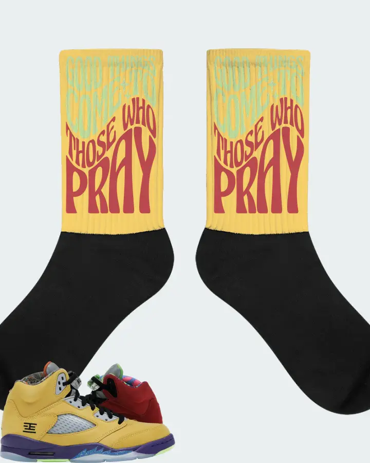Jordan 5 Retro Sneaker Matching Yellow Socks - Good Things Come To Those Who Pray