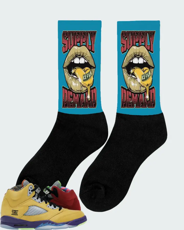 Jordan 5 Retro Sneaker Matching Aqua Socks (Supply Demand) - View 3