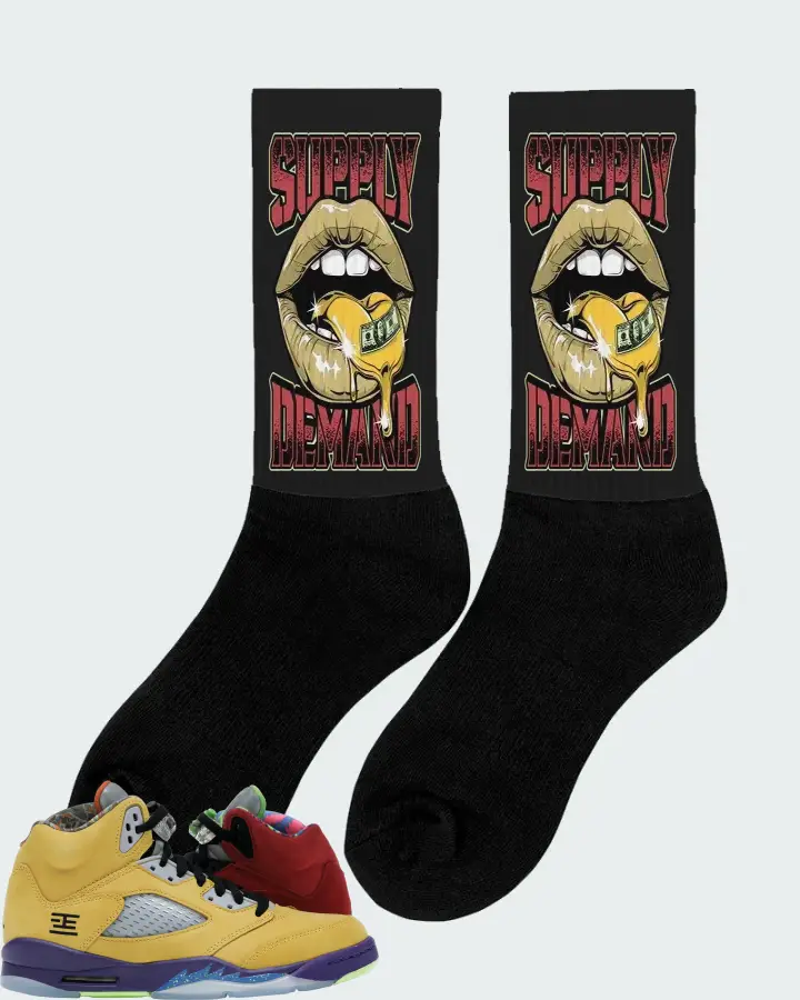 Jordan 5 Retro Sneaker Matching Black Socks (Supply Demand) - View 3