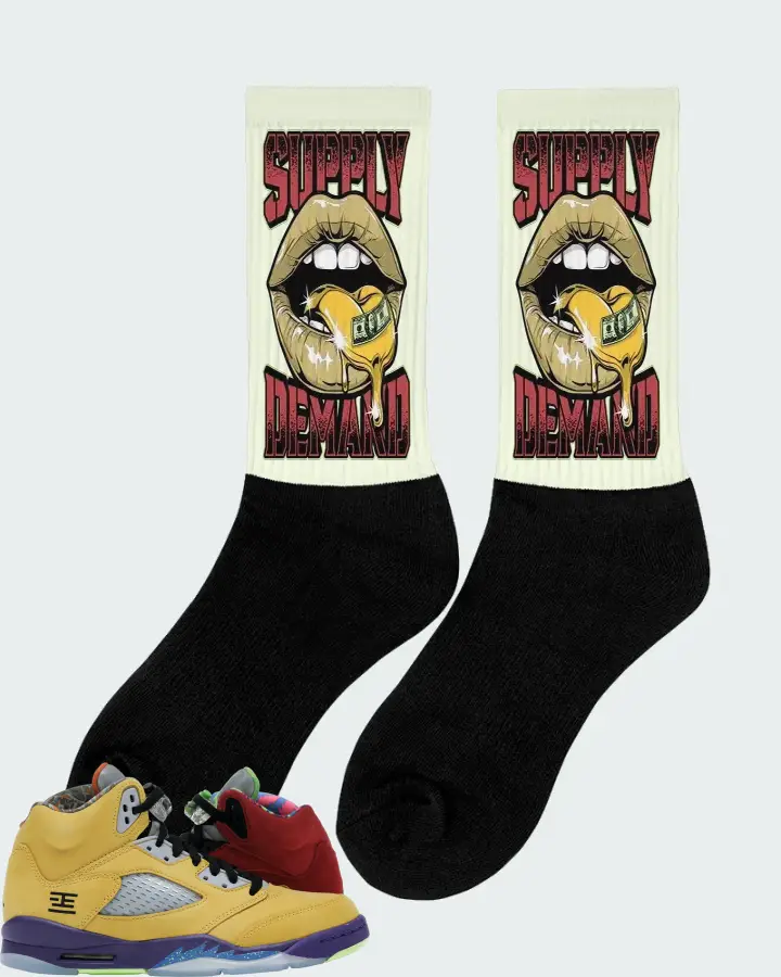 Jordan 5 Retro Sneaker Matching Citron Socks (Supply Demand) - View 3