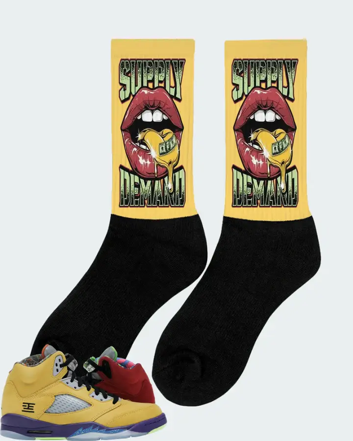 Jordan 5 Retro Sneaker Matching Yellow Socks (Supply Demand) - View 3