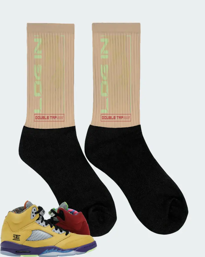 Jordan 5 Retro Sneaker Matching Cream Socks (LOGIN) - View 2